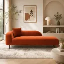 Rivon Seating Modern Velvet Chaise Lounge Sofa – Premium Upholstered Daybed with Metal Legs (Rust Orange)