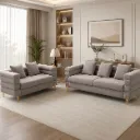 Rivon Seating Verona Luxe 3+2 Premium Fabric Sofa Set with Gold Finish Legs