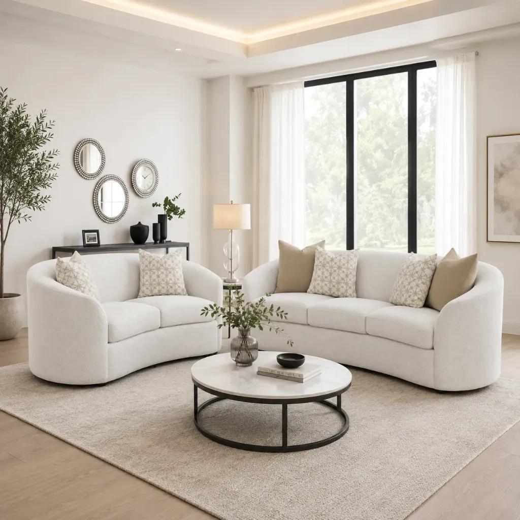 Rivon Seating Luna Curve 3+2 Premium Bouclé Fabric Sofa Set – Off White
