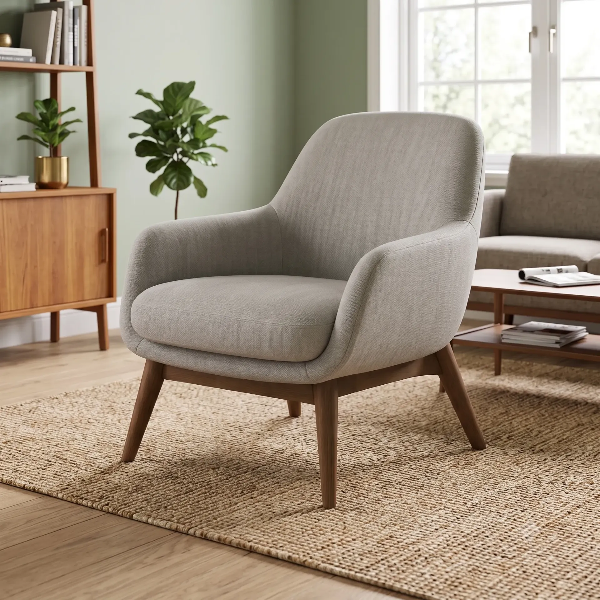 Rivon Seating Aura Premium Accent Chair – Mid-Century Modern Upholstered Armchair with Solid Walnut Legs
