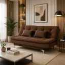 Rivon Seating Urban Comfort 3-Seater Fabric Sofa Cum Bed with Adjustable Backrest & Metal Legs – Brown