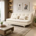 Rivon Seating Ivory Luxe 3-Seater Fabric Sofa Cum Bed with 2 Cushions