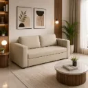 Rivon Seating Aura Premium Fabric Sofa Cum Bed | 3-Seater Convertible Pull-Out Sofa Bed | Cream | Modern Living Room Furniture