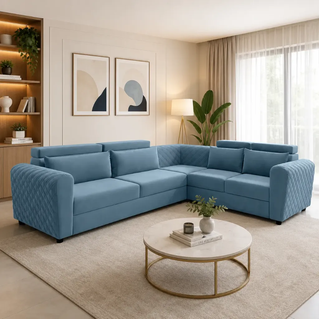 Rivon Seating Modern L-Shaped Fabric Corner Sofa