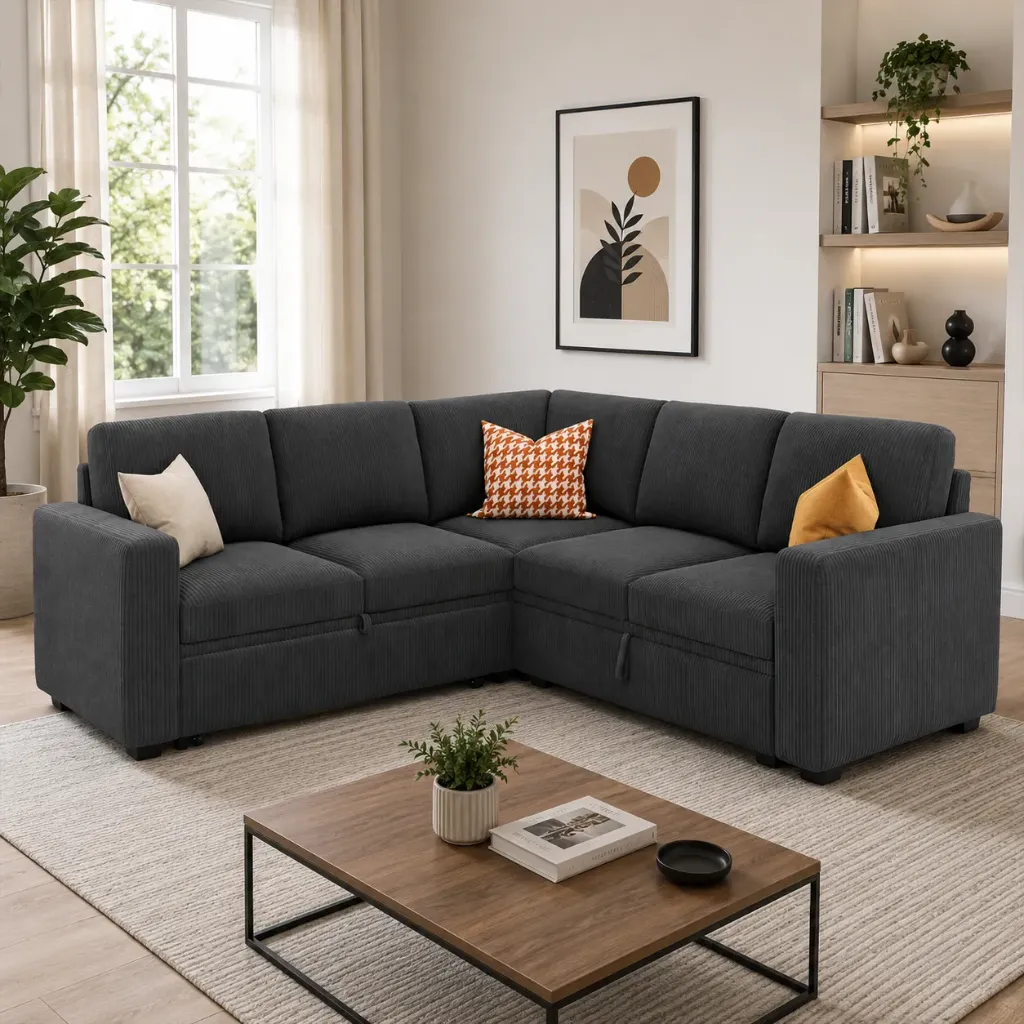Rivon Seating Modern L-Shape Sofa Cum Bed with Storage