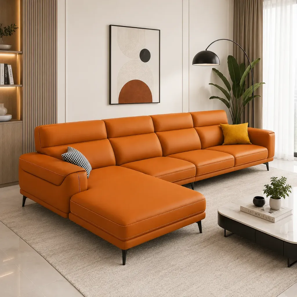 Rivon Seating Modern L-Shape 5 Seater Leatherette Sofa with Chaise Lounge – Premium Brown