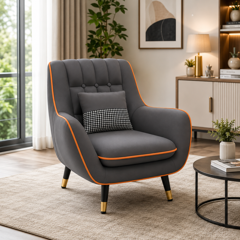 Rivon Seating Luxe Haven Fabric Accent Chair – Modern Single Seater Lounge Chair (Grey)