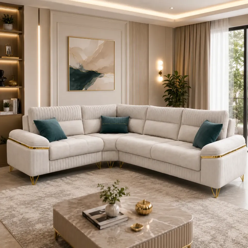 Rivon Seating – Royal Comfort L-Shape Fabric Sofa