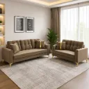 Rivon Seating Urban Luxe 3+2 Premium Fabric Sofa Set – Modern Living Room Sofa with Tufted Back & Gold Finish Legs (Brown)