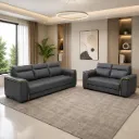 Rivon Seating Urban Luxe 3+2 Premium Leatherette Sofa Set – Dark Grey