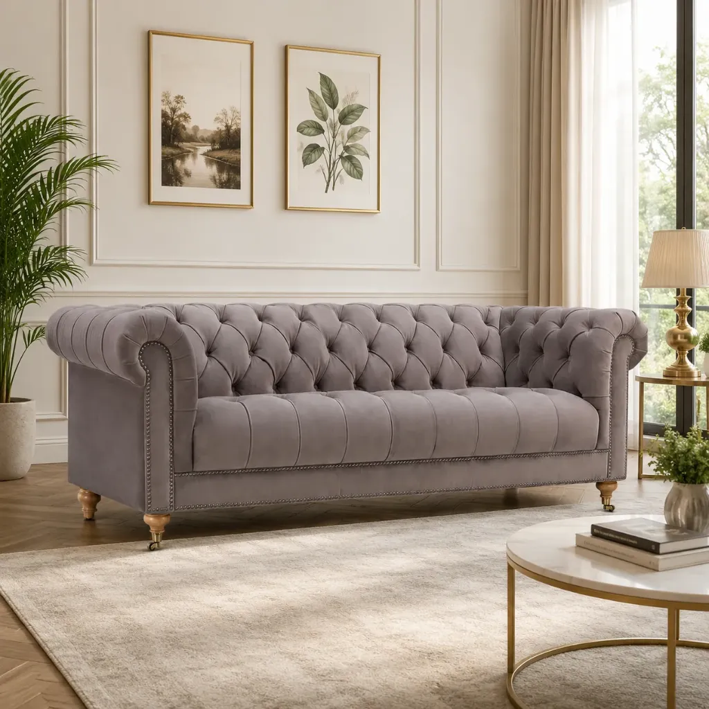 Rivon Seating Chesterfield 3-Seater Velvet Sofa