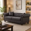 Rivon Seating Chesterfield 3-Seater Premium Fabric Sofa – Dark Grey