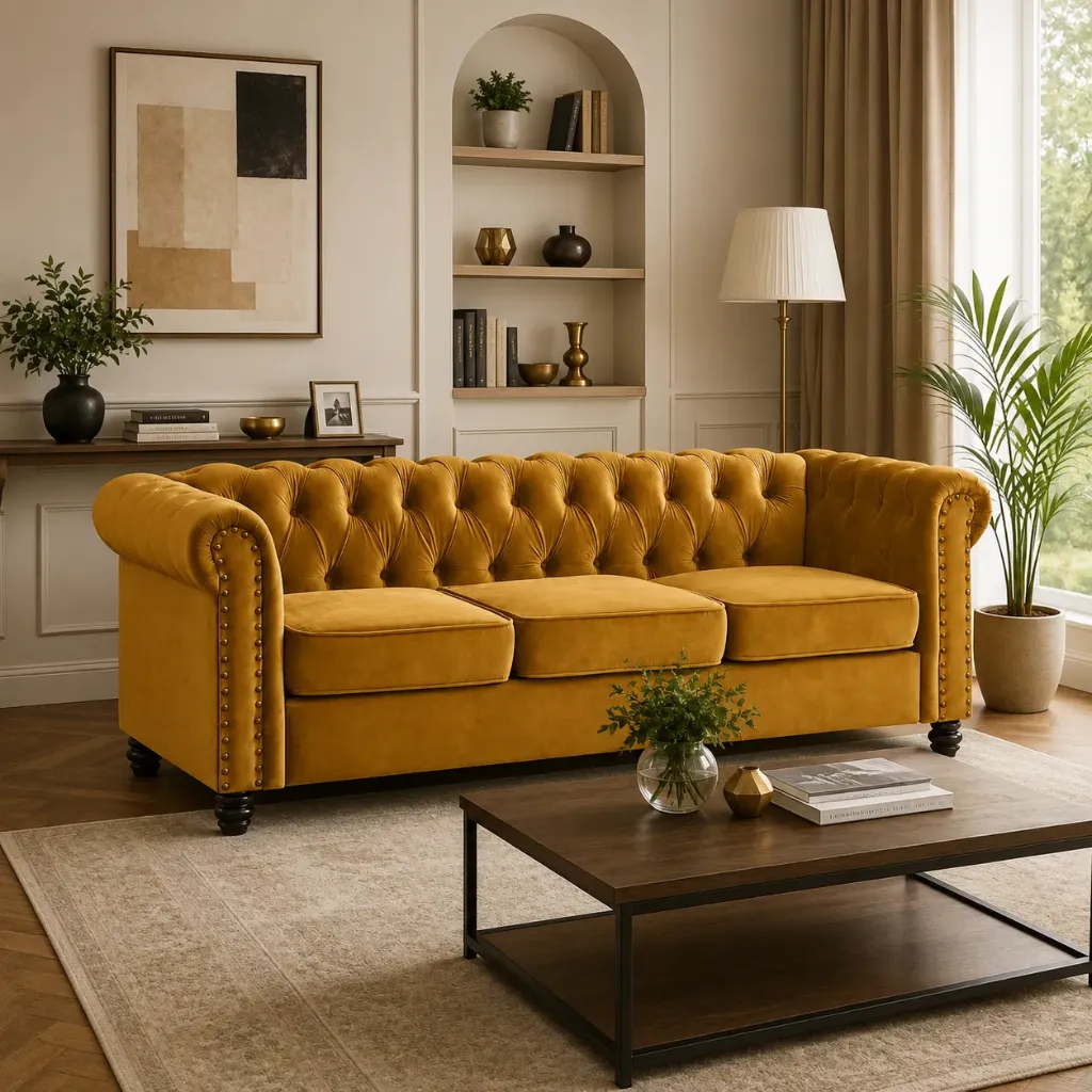 Rivon Seating Chester Luxe 3-Seater Velvet Sofa